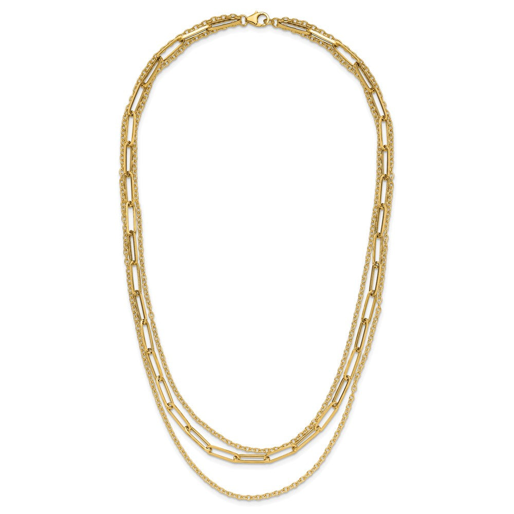 14K Yellow Gold Polished 3 Strand Fancy Link Necklace