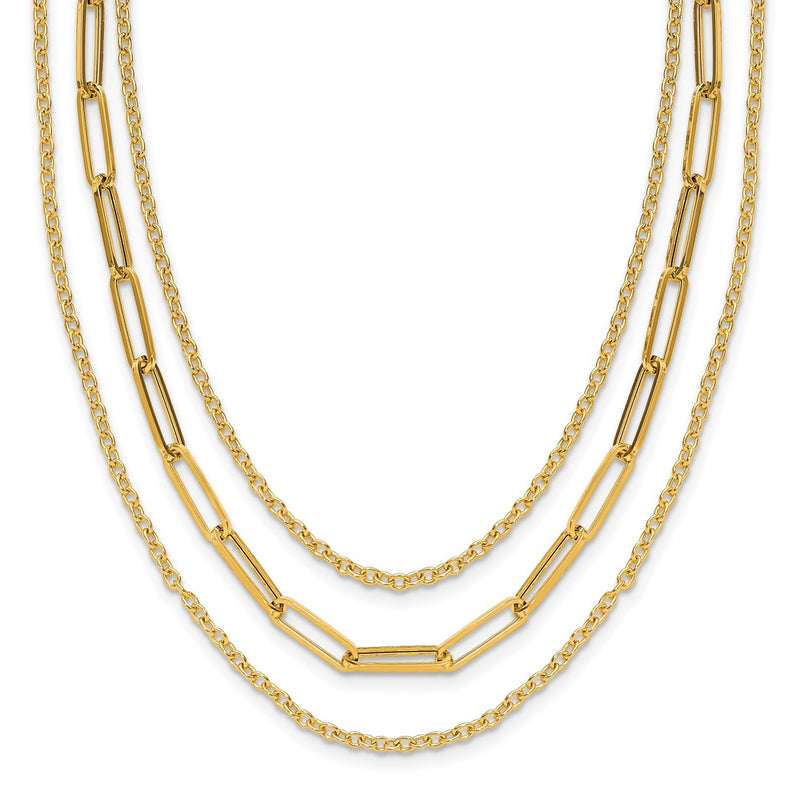 14K Yellow Gold Polished 3 Strand Fancy Link Necklace