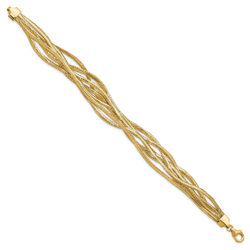 14K Yellow Gold Polished Mesh Diamond Cut 4 Strand Wave Bracelet