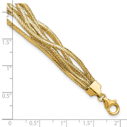 14K Yellow Gold Polished Mesh Diamond Cut 4 Strand Wave Bracelet