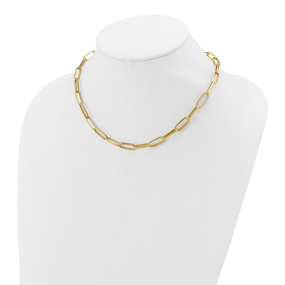 14K Yellow Gold Polished And Textured Fancy Link Necklace