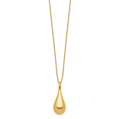 14K Yellow Gold Polished Teardrop 16In 2In Ext. Necklace