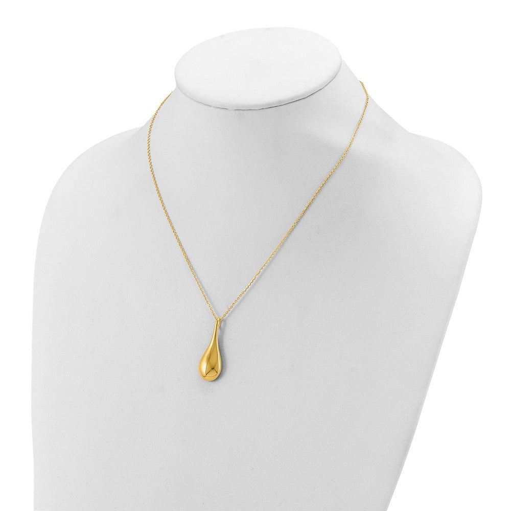 14K Yellow Gold Polished Teardrop 16In 2In Ext. Necklace