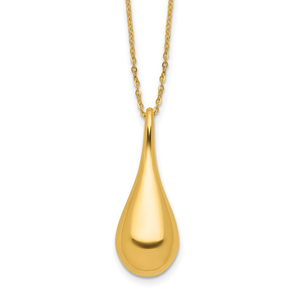14K Yellow Gold Polished Teardrop 16In 2In Ext. Necklace