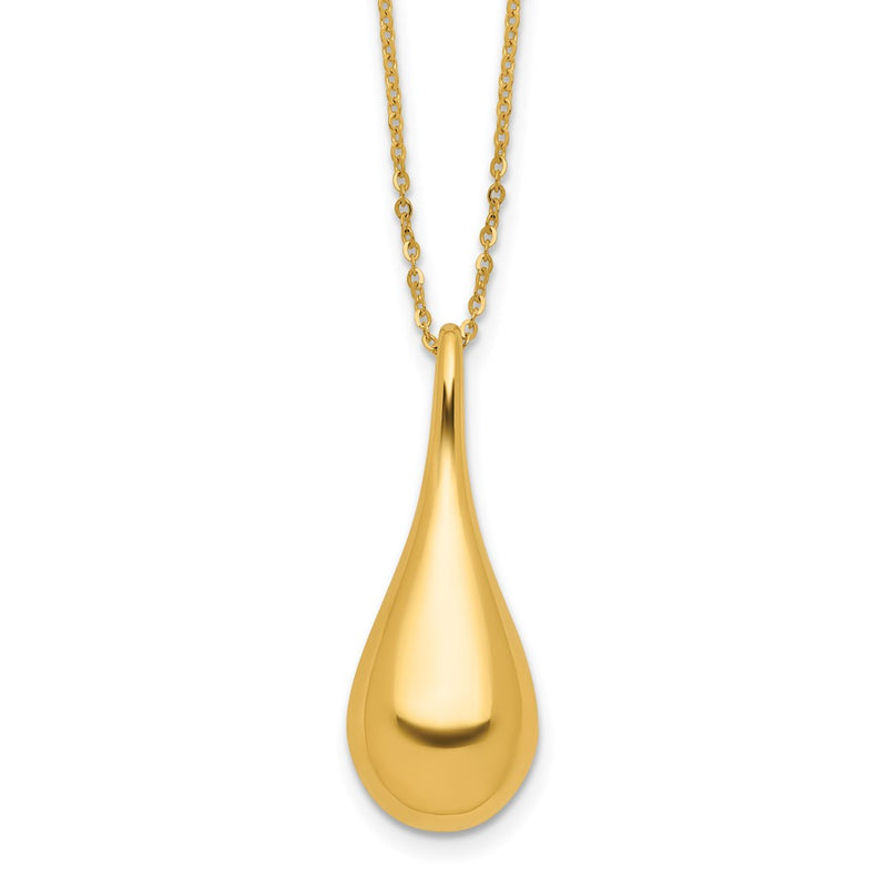 14K Yellow Gold Polished Teardrop 16In 2In Ext. Necklace