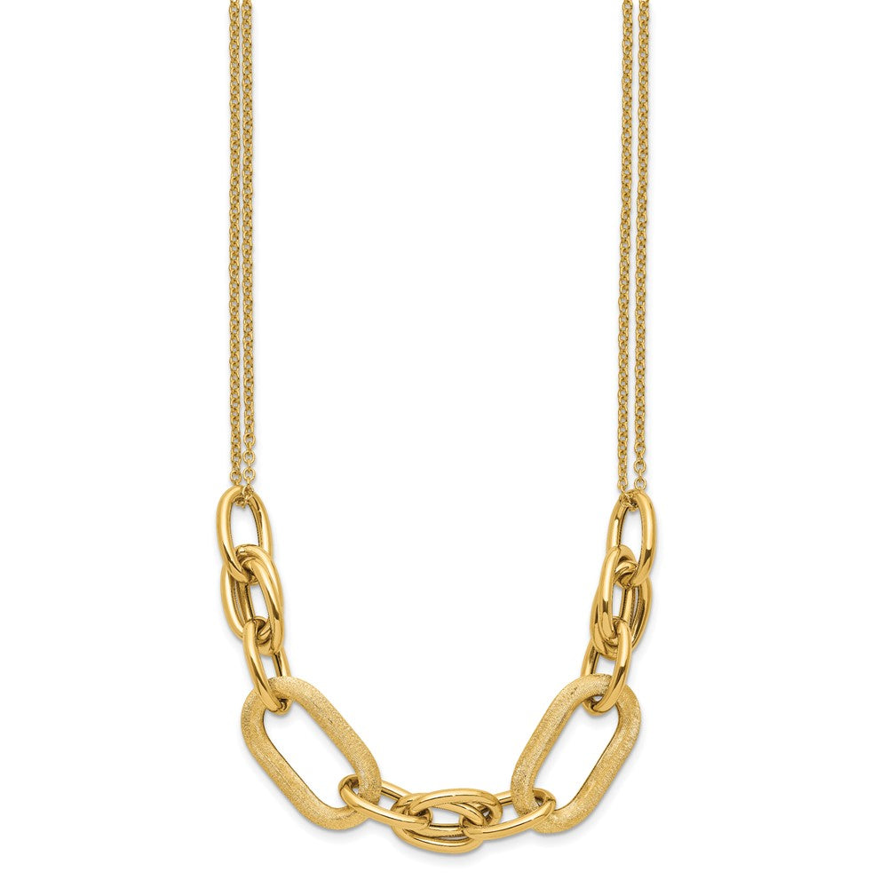 14K Yellow Gold Polished And Satin 2 Strand Fancy Link With 1In Ext. Necklace