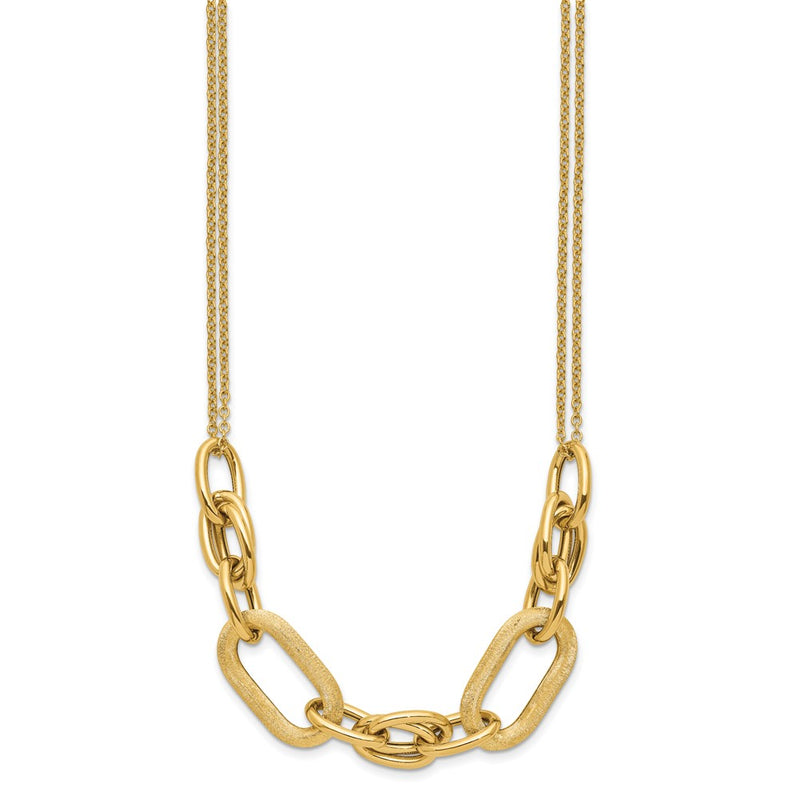 14K Yellow Gold Polished And Satin 2 Strand Fancy Link With 1In Ext. Necklace
