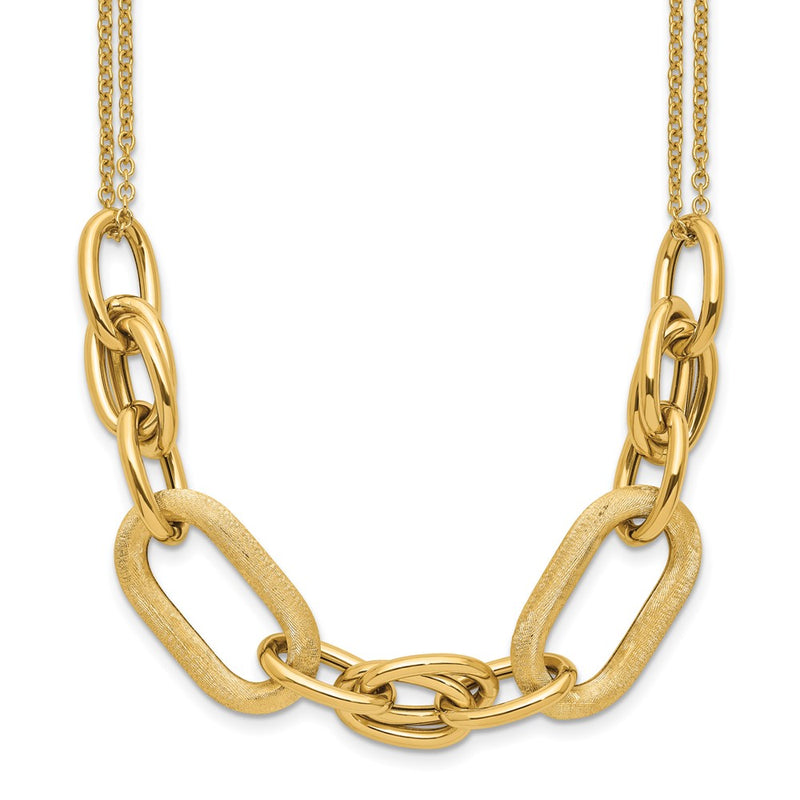 14K Yellow Gold Polished And Satin 2 Strand Fancy Link With 1In Ext. Necklace