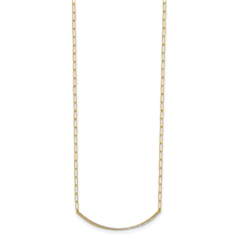 14K Yellow & Rhodium Polished And Diamond Cut Bar Necklace