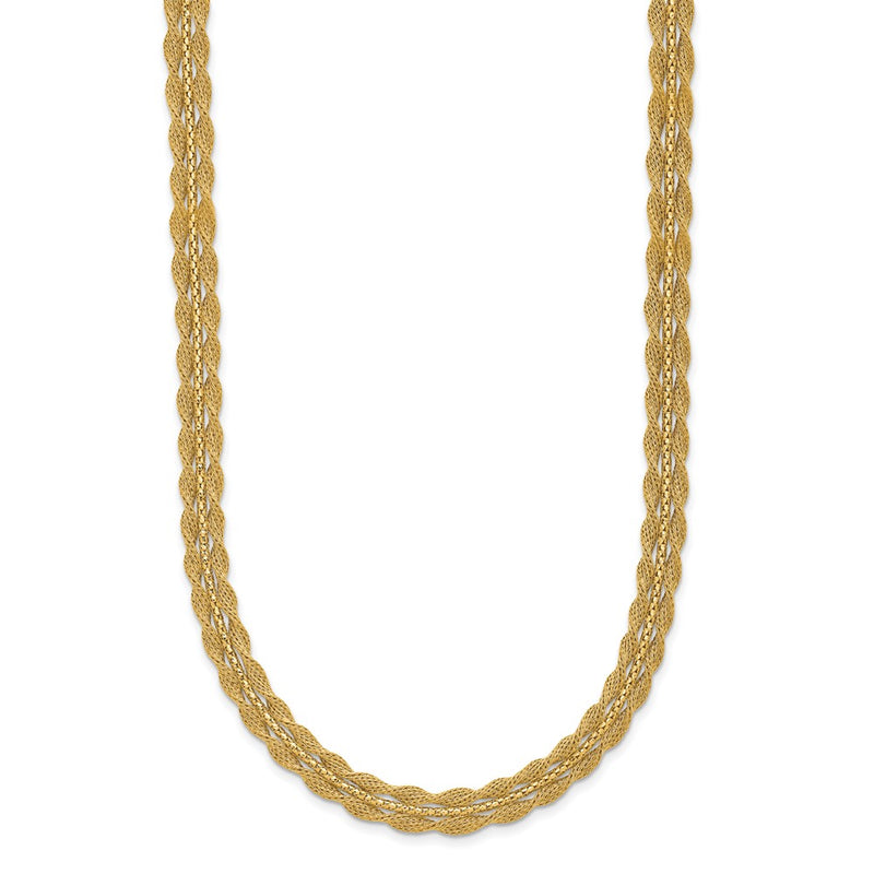 14K Yellow Gold Polished/Textured And Diamond Cut Necklace