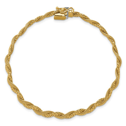14K Yellow Gold Polished/Textured And Diamond Cut Twisted Bracelet