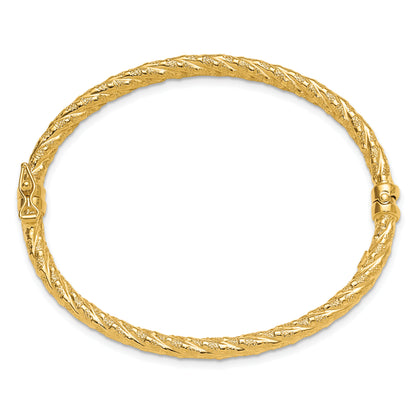 14K Yellow Gold Polished And Textured Twisted Hinged Bangle