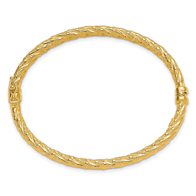 14K Yellow Gold Polished And Textured Twisted Hinged Bangle
