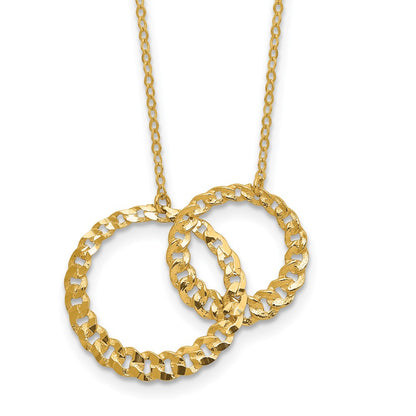 14K Yellow Gold Polished And Diamond Cut Circles 2In Ext. Necklace