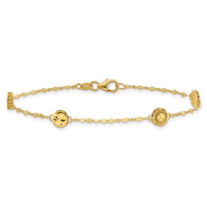 14K Yellow Gold Polished And Diamond Cut Disc Design Bracelet