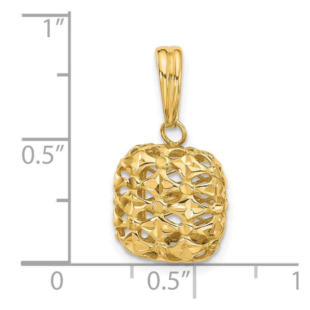 14K Yellow Gold Polished Puffed Square Pendant