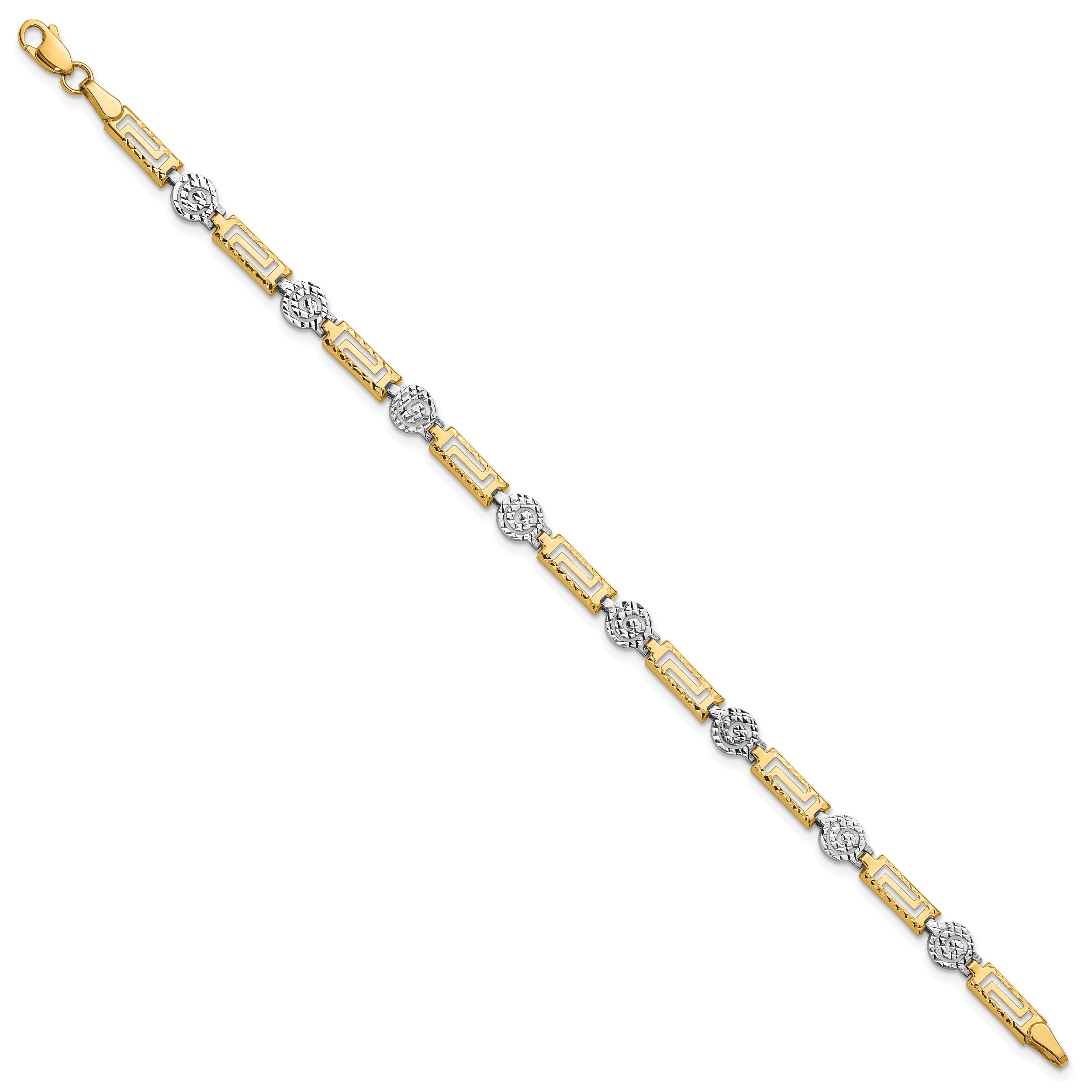 14K Two Tone Polished And Diamond Cut Fancy Link Bracelet