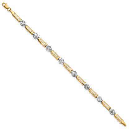 14K Two Tone Polished And Diamond Cut Fancy Link Bracelet