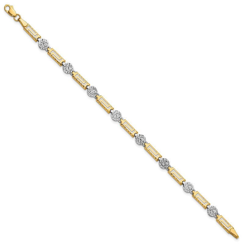 14K Two Tone Polished And Diamond Cut Fancy Link Bracelet