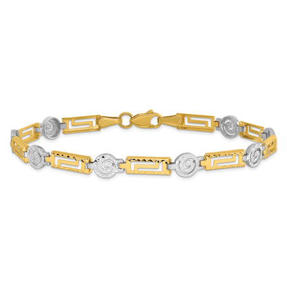 14K Two Tone Polished And Diamond Cut Fancy Link Bracelet