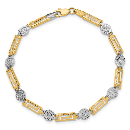 14K Two Tone Polished And Diamond Cut Fancy Link Bracelet