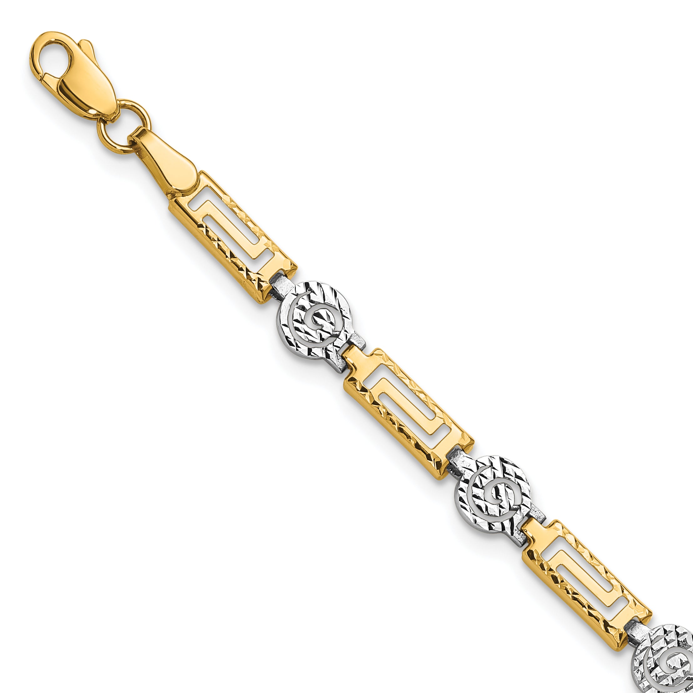14K Two Tone Polished And Diamond Cut Fancy Link Bracelet