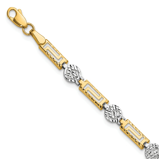 14K Two Tone Polished And Diamond Cut Fancy Link Bracelet