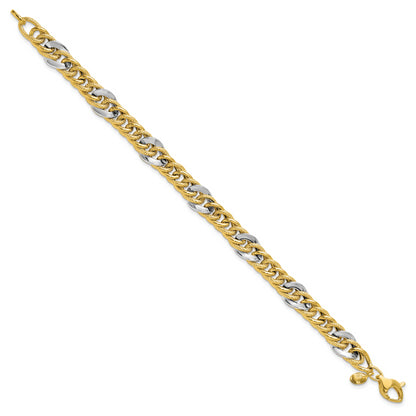 14K Two Tone Polished And Textured Fancy Link Bracelet