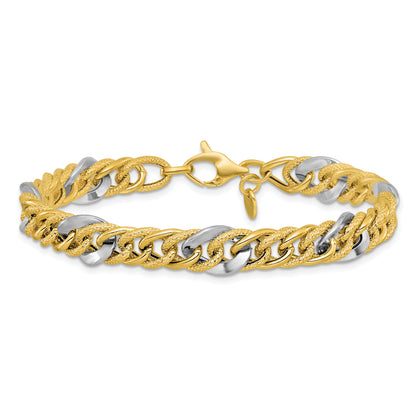 14K Two Tone Polished And Textured Fancy Link Bracelet