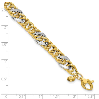 14K Two Tone Polished And Textured Fancy Link Bracelet