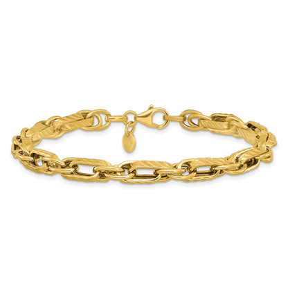 14K Yellow Gold Polished And Grooved Fancy Link Bracelet
