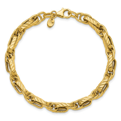 14K Yellow Gold Polished And Grooved Fancy Link Bracelet