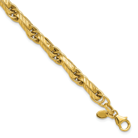 14K Yellow Gold Polished And Grooved Fancy Link Bracelet