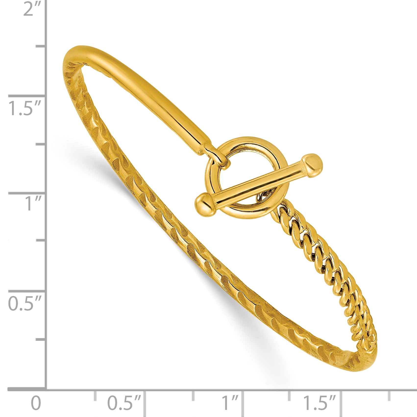 14K Yellow Gold Polished Hollow With Toggle Safety Clasp Bangle