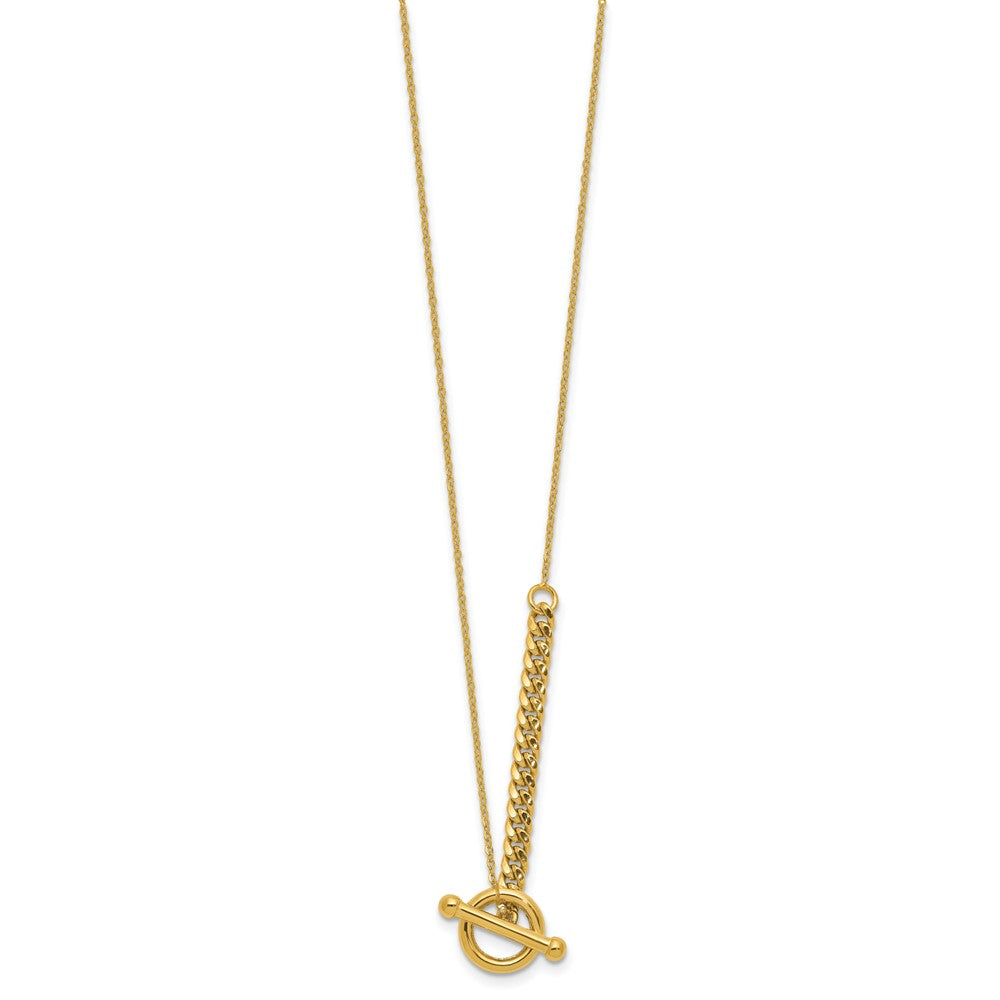 14K Yellow Gold Polished Drop Toggle 1In Ext. Necklace