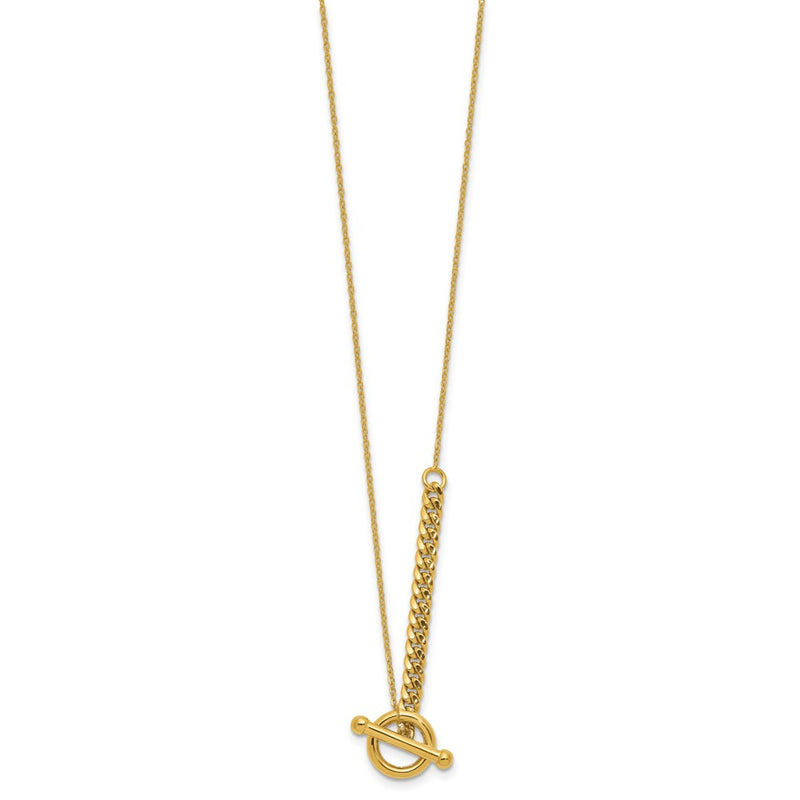 14K Yellow Gold Polished Drop Toggle 1In Ext. Necklace