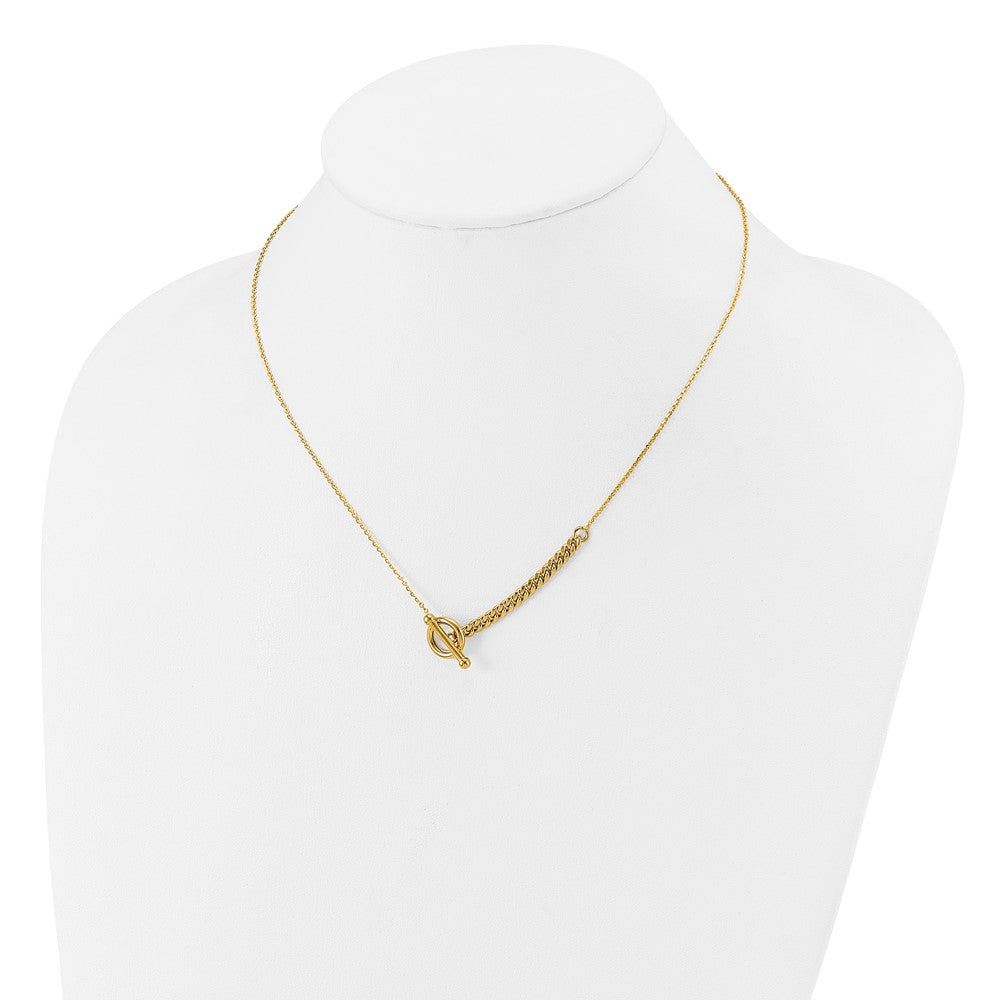 14K Yellow Gold Polished Drop Toggle 1In Ext. Necklace