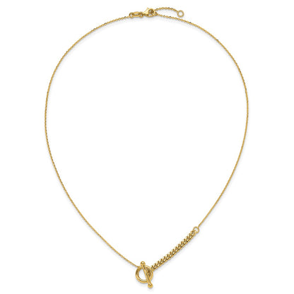 14K Yellow Gold Polished Drop Toggle 1In Ext. Necklace