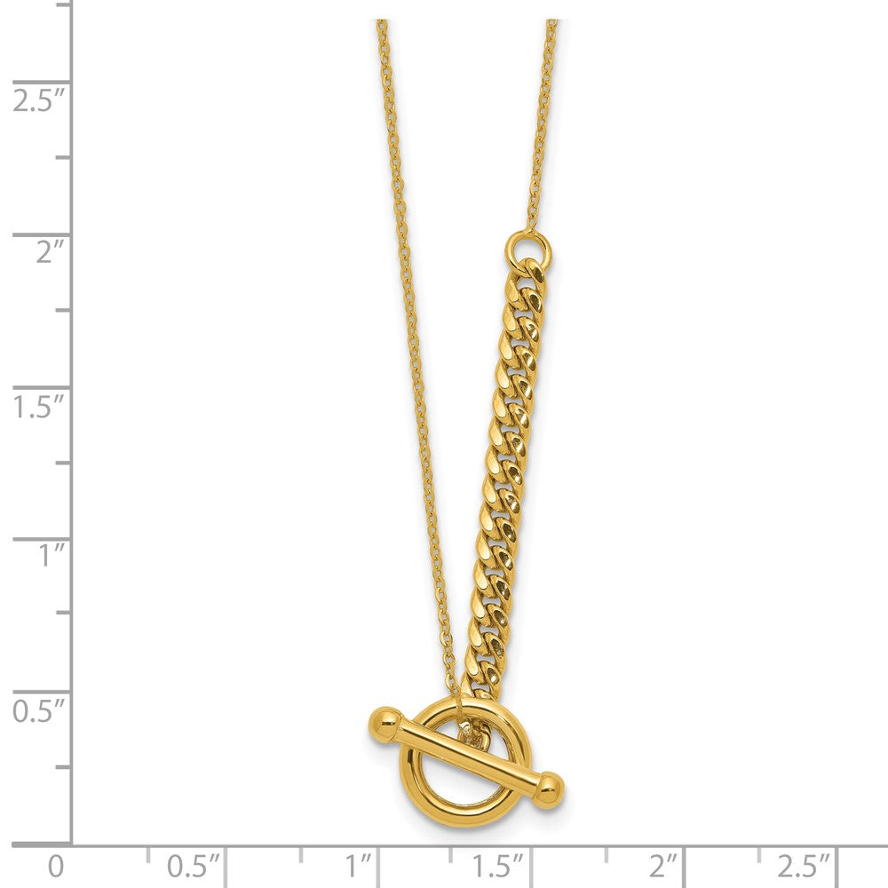 14K Yellow Gold Polished Drop Toggle 1In Ext. Necklace