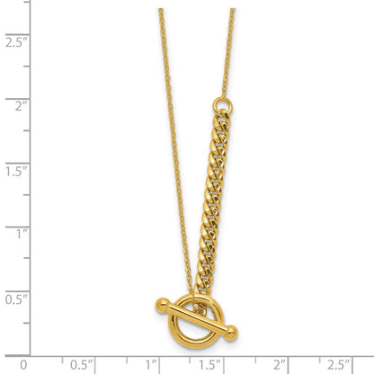 14K Yellow Gold Polished Drop Toggle 1In Ext. Necklace