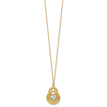 14K Two Tone Tt Polish/Dia Cut Fancy Teardrop W/.5In Ext. Necklace