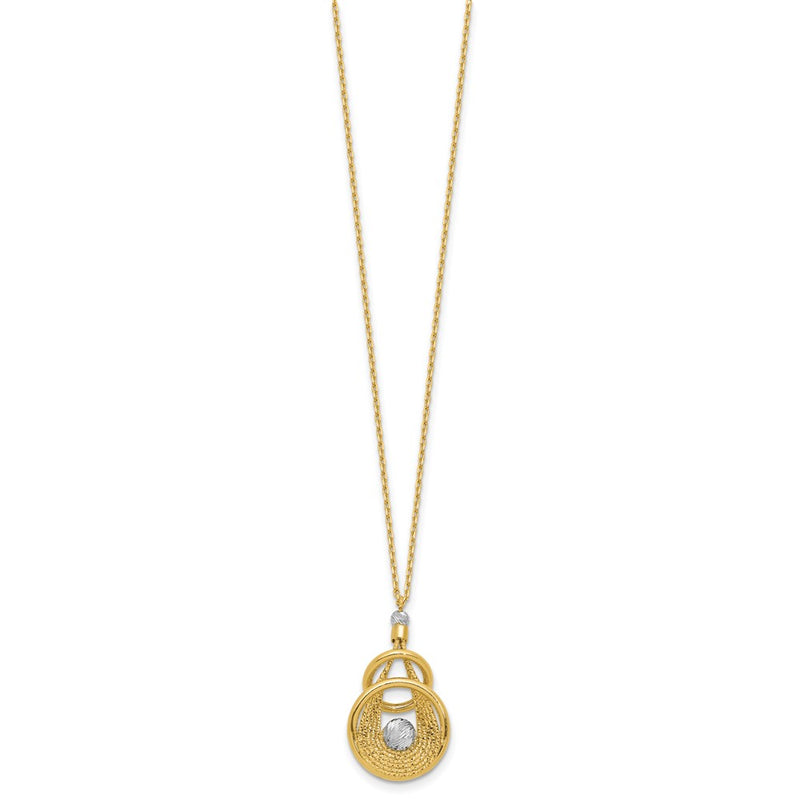 14K Two Tone Tt Polish/Dia Cut Fancy Teardrop W/.5In Ext. Necklace