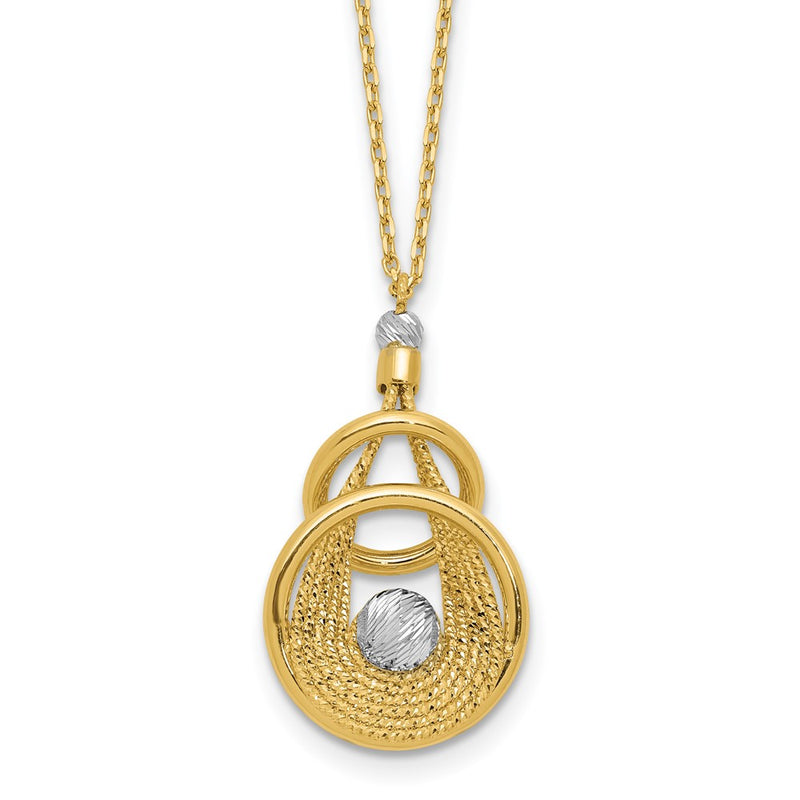 14K Two Tone Tt Polish/Dia Cut Fancy Teardrop W/.5In Ext. Necklace
