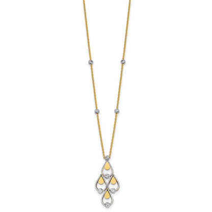 14K Two Tone Tt Polished / Dia Cut Chandelier W/.5In Ext. Necklace