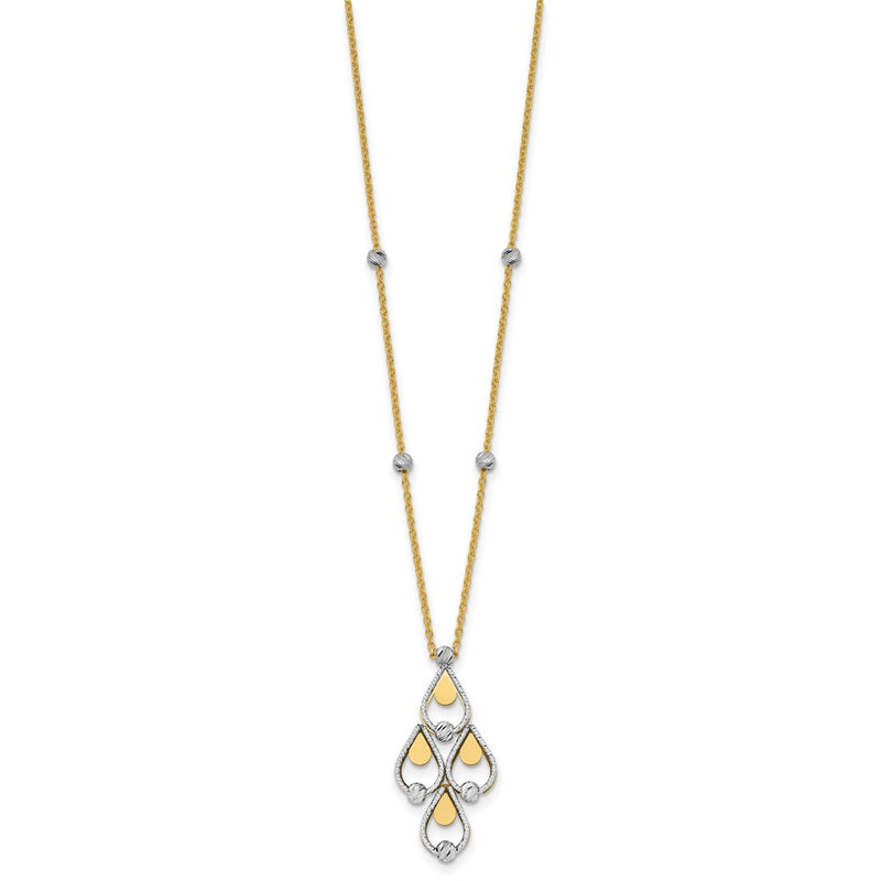 14K Two Tone Tt Polished / Dia Cut Chandelier W/.5In Ext. Necklace