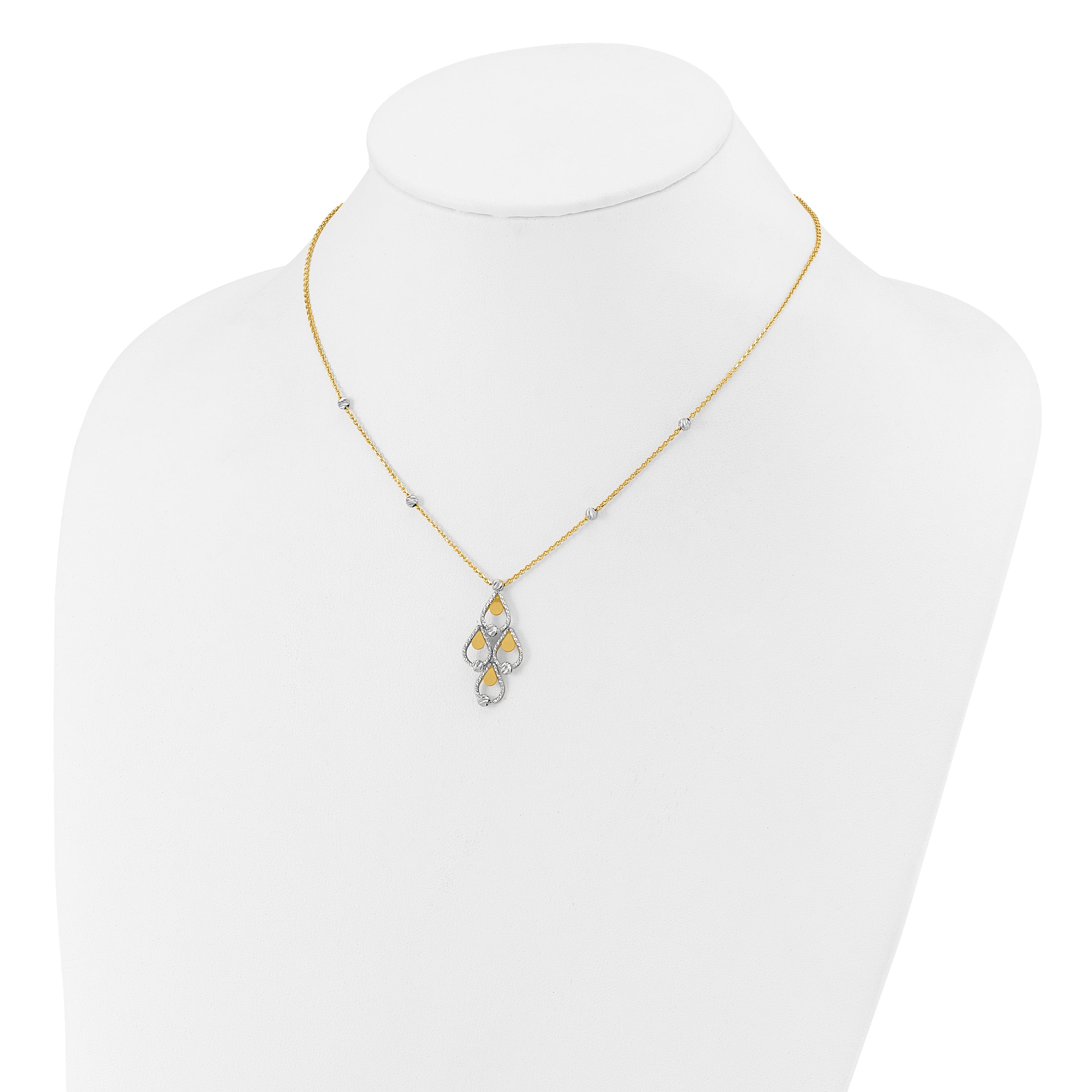 14K Two Tone Tt Polished / Dia Cut Chandelier W/.5In Ext. Necklace