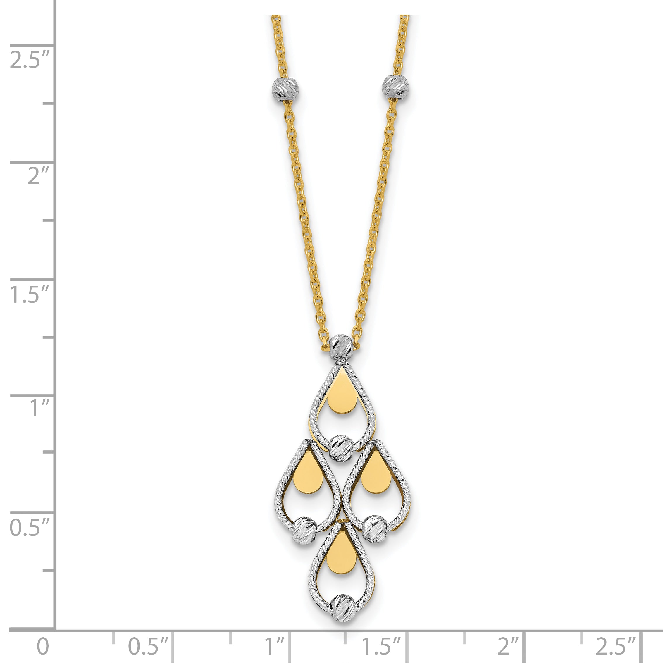 14K Two Tone Tt Polished / Dia Cut Chandelier W/.5In Ext. Necklace