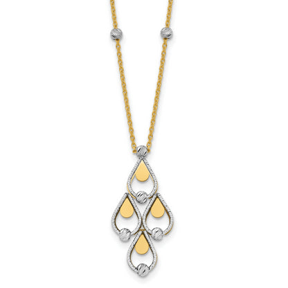 14K Two Tone Tt Polished / Dia Cut Chandelier W/.5In Ext. Necklace