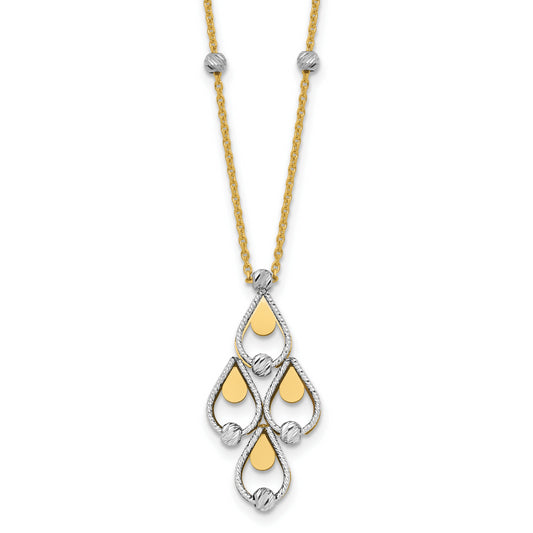 14K Two Tone Tt Polished / Dia Cut Chandelier W/.5In Ext. Necklace