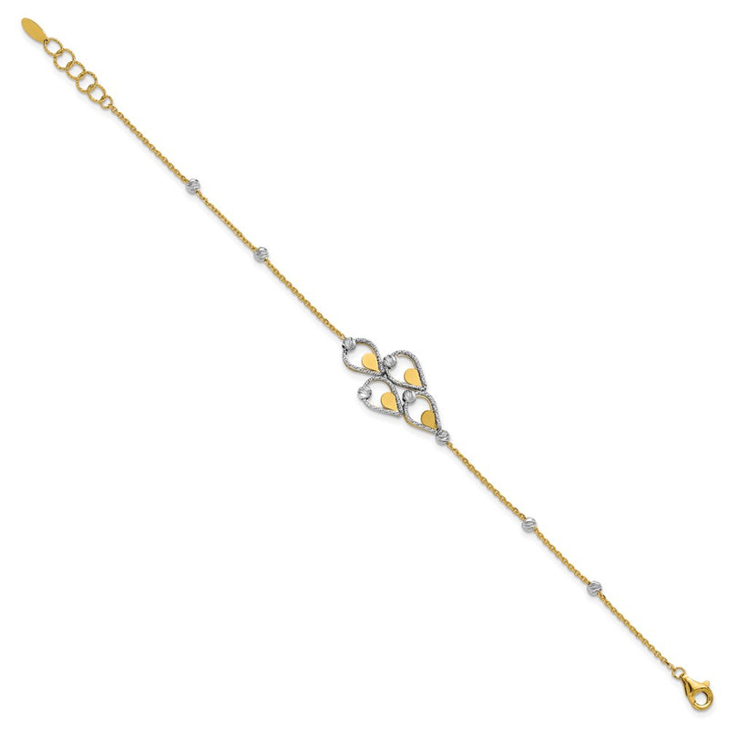 14K Two Tone Tt Polished / Dia Cut Fancy Bracelet W/.5In Ext.